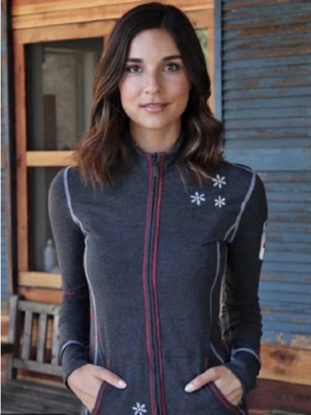 Alp N Rock Dark Gray Zip-Front Ski Jacket with Red Trim